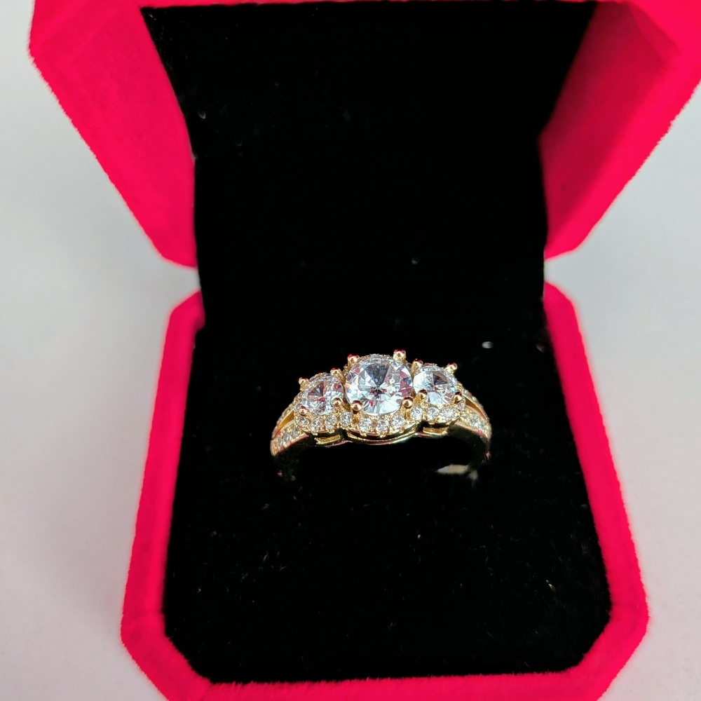 Cubic Zirconia Oval with Tanzanite CZ Accents 3 stone Ring - Size 9